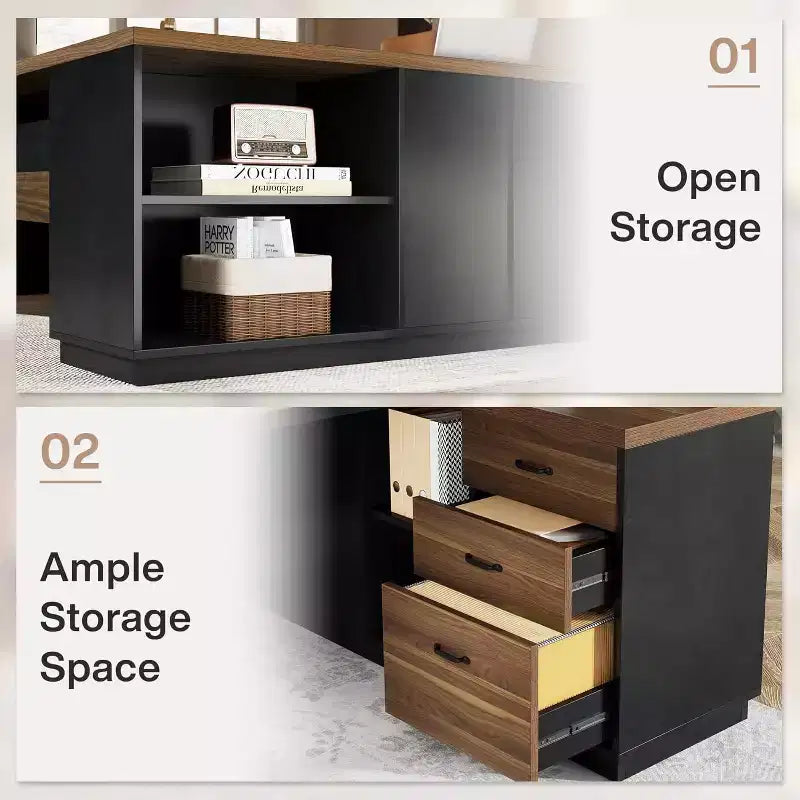 Lantine Modern 78 L-Shaped Executive Desk with Drawers and Lateral File Cabinet