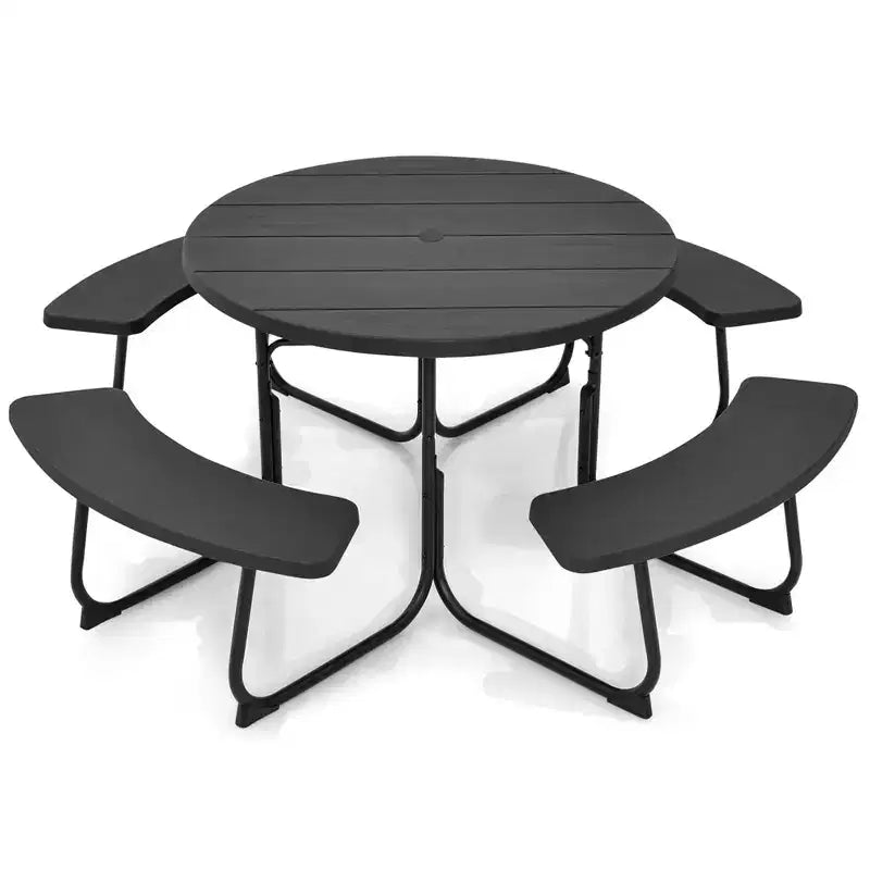 Costway Outdoor 8-person Round Picnic Table Bench Set with 4 Benches & Umbrella Hole Black/Grey/Green/White