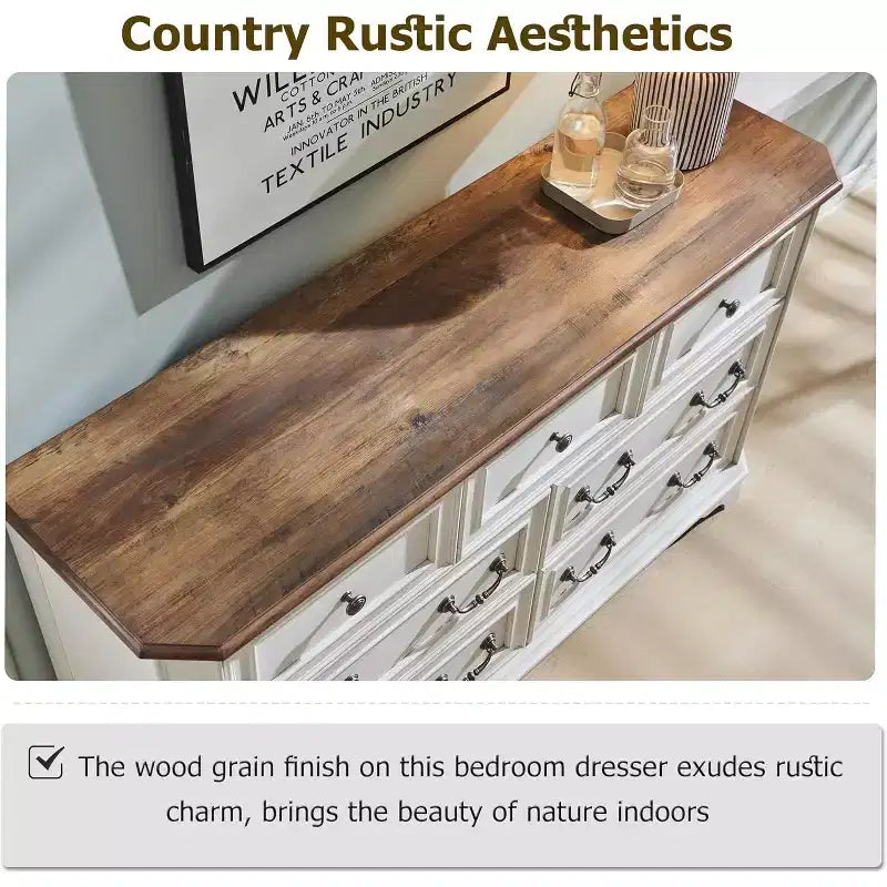 54 7-Drawer Dresser for Bedroom, Vintage Rustic Wide Chest of Drawers for Living Room & Hallway