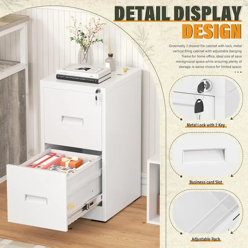 2 Drawer Vertical File Cabinet with Lock for Home Office