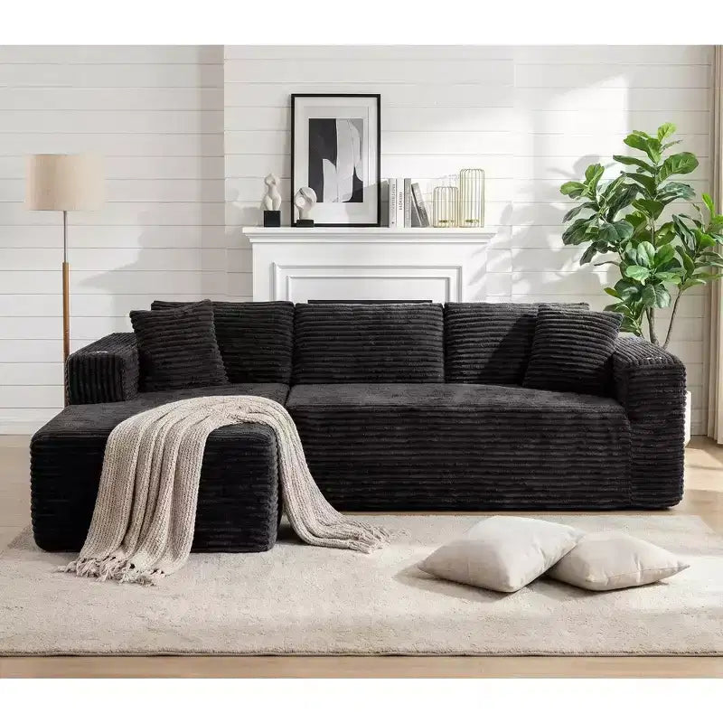 Celebalcony 103 Boneless Modular Sectional Sofa, L-Shaped Chaise with 2 Cup Holders, Plush Corduroy Cloud Couches for Living Room, No Assembly