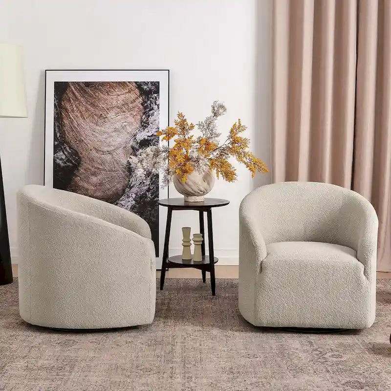 Fauteuil tonneau pivotant tapissé en tissu bouclé KINWELL 32 W (ensemble de 2)
