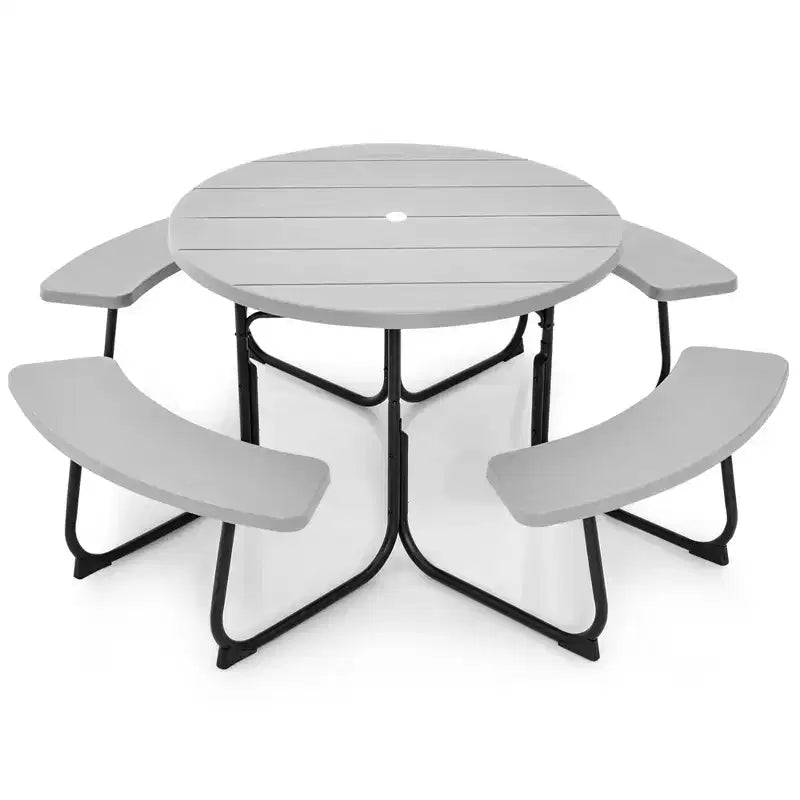 Costway Outdoor 8-person Round Picnic Table Bench Set with 4 Benches & Umbrella Hole Black/Grey/Green/White