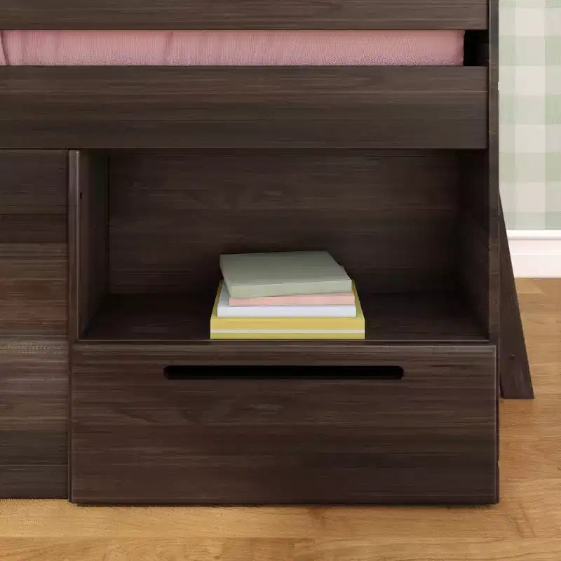 Max & Lily Modern Farmhouse Low Loft Bed with Storage Drawer, Solid Wood Bed for Kids
