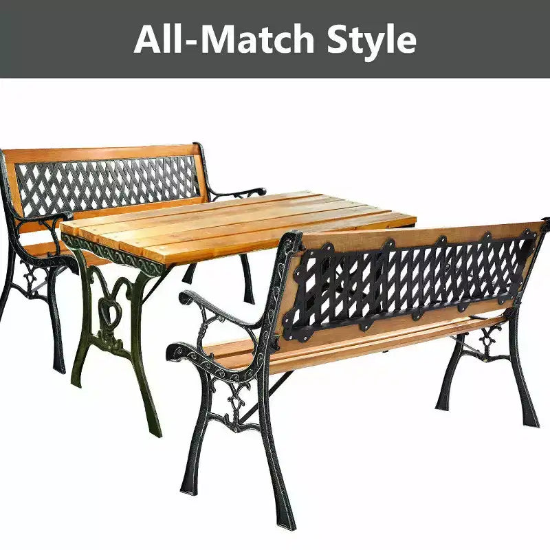 Costway 49 1/2 Patio Park Garden Bench Porch Path Chair Outdoor Deck Cast Iron Hardwood