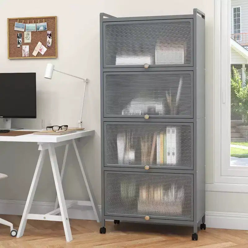 Costway 5-Tier Kitchen Bakers Rack Storage Cabinet Mobile Microwave Stand Flip-up Doors White/Black/Grey/Green