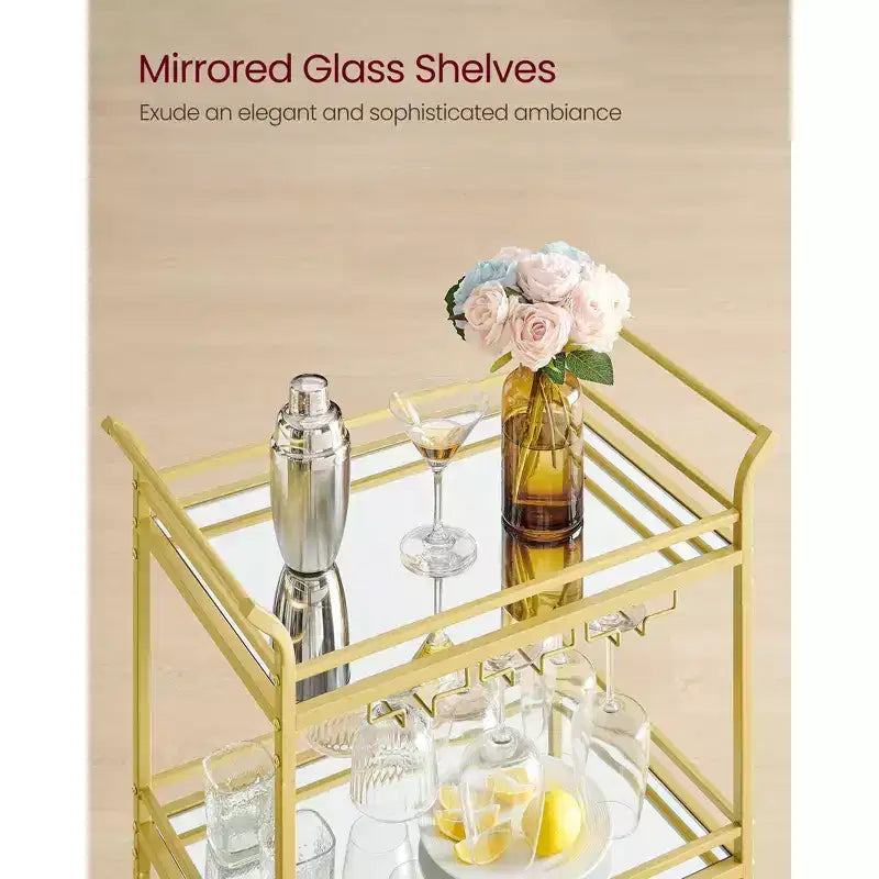 Bar Cart, Home Bar Serving Cart, Small Bar Cart with 3-Tier Shelf, Wine Holders, Glass Holders, Bar Cart, 15 x 23.6 x 36.2 Inches