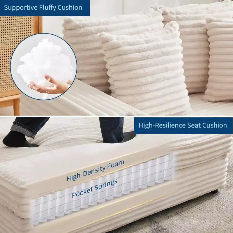 Corduroy 3-Seat Lounge Sofa with Cup Holders & Charging Ports