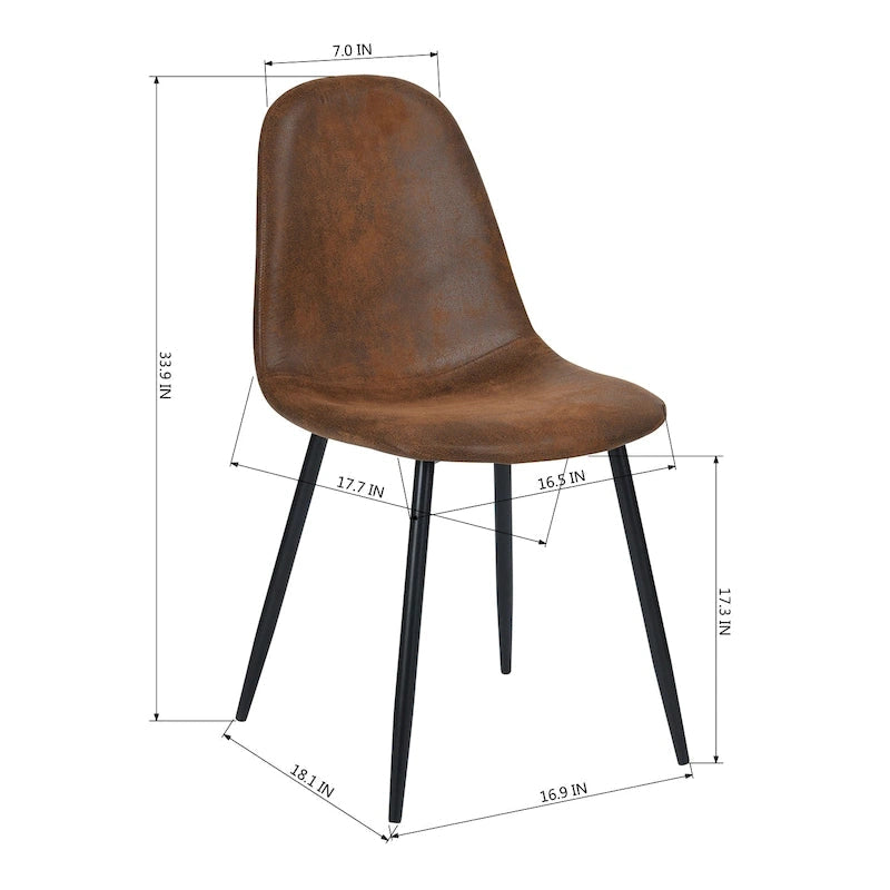 Dining Chair Set of 4 Suede Fabric Side Seating with Black Metal Legs