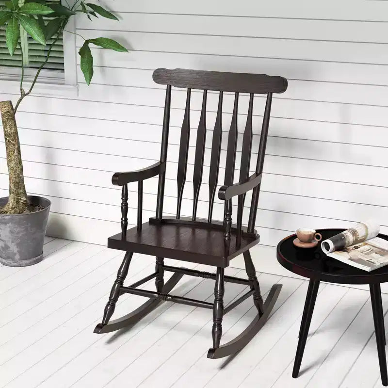 Costway Set of 2 Wood Rocking Chair Glossy Finish White\ Coffe
