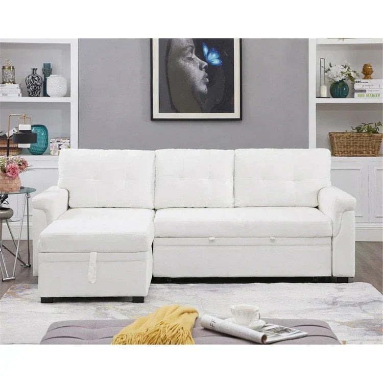 Convertible Reversible Sectional Sofa with Pull-Out Sleeper Bed, Hidden Storage Chaise, and Durable Legs