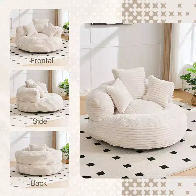 Bean Bag Sofa for Adults Kids, Oversized Corduroy Bean Bag Chair with 3 Pillows & Armrest for Living Room Bedroom