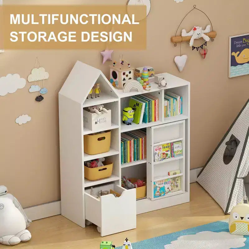 Organisateur de rangement pour enfants, organisateur de jouets et de livres avec 8 compartiments et tiroirs coulissants - Idéal pour les salles de jeux et les chambres à coucher