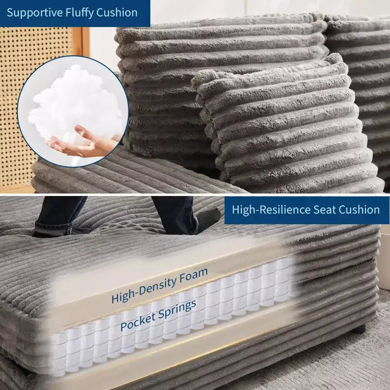 Corduroy 3-Seat Lounge Sofa with Cup Holders & Charging Ports