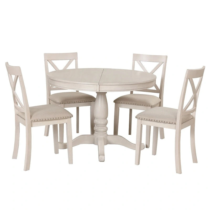 42-54 Farmhouse Round Extendable Dining Table for 4