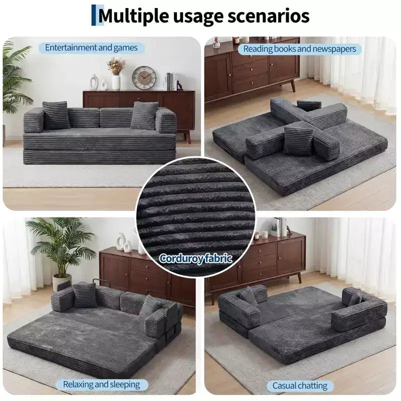 80.7 5-in-1 Convertible Sleeper Sofa Bed aï¿?Corduroy, 1200 lbs, No Assembly