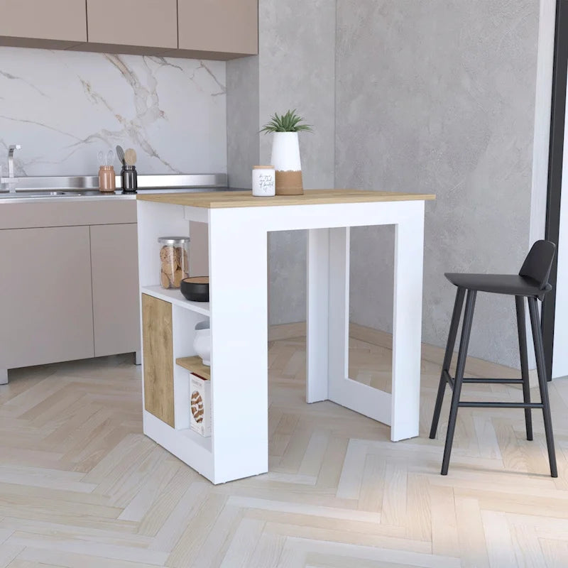 Îlot de cuisine avec meuble 1 porte système « Push to open » et étagères latérales