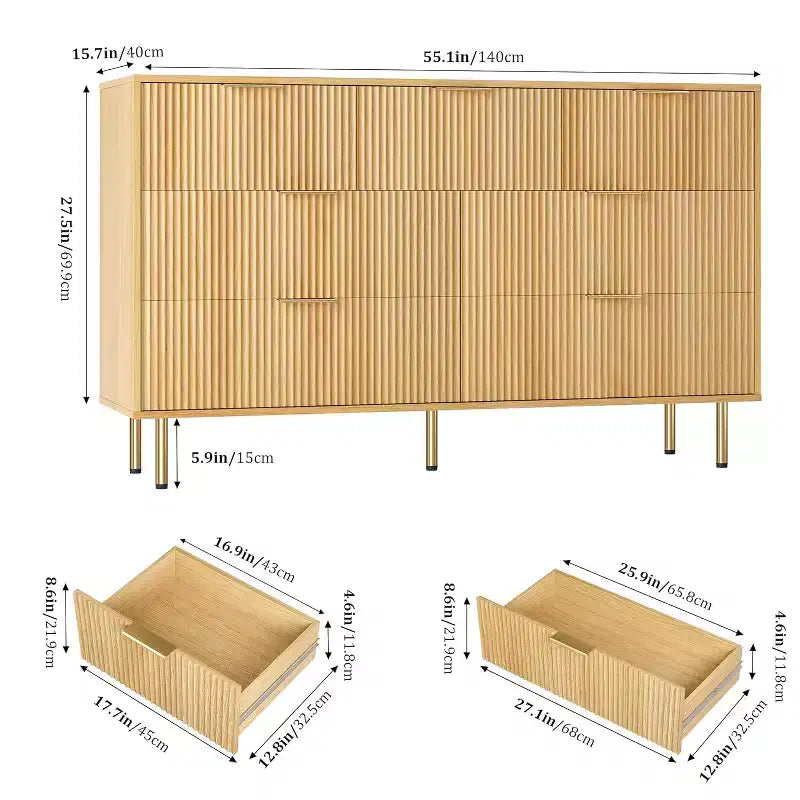 7-Drawer Fluted Dresser, Modern Wood Storage Cabinet, Bedroom Furniture for Living Room Hallway