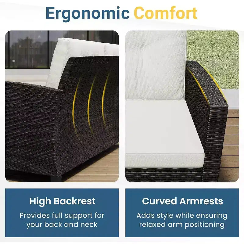 Heynemo 4-Piece Patio Furniture Set, All Weather Wicker Patio Conversation Seating Sets with 2-Tier Coffee Table, Outdoor Sofa Couch