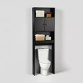 FurnitureR Over The Toilet Storage Cabinet, 3-Tier Bathroom Organizer Shelf with Double Doors & Open Storage, Freestanding Bathroom Rack, 76.38 Tall