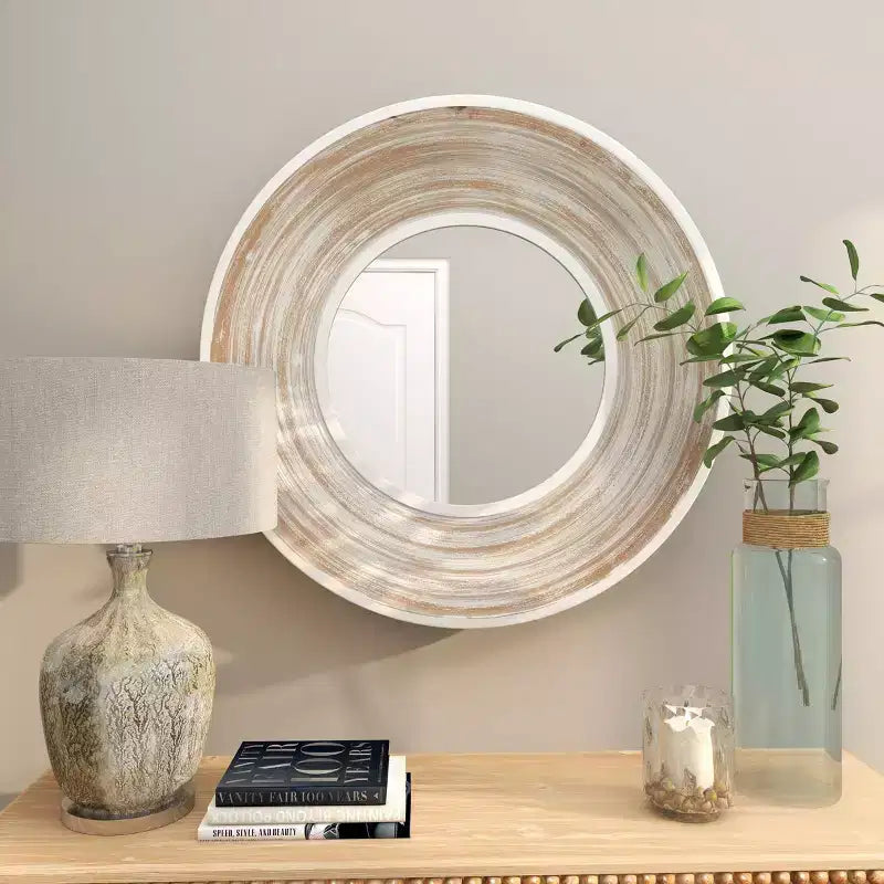35x35 Wooden Wall Mirror with White Wash Effect Cream - Olivia & May: No Assembly, MDF Frame, Indoor Use