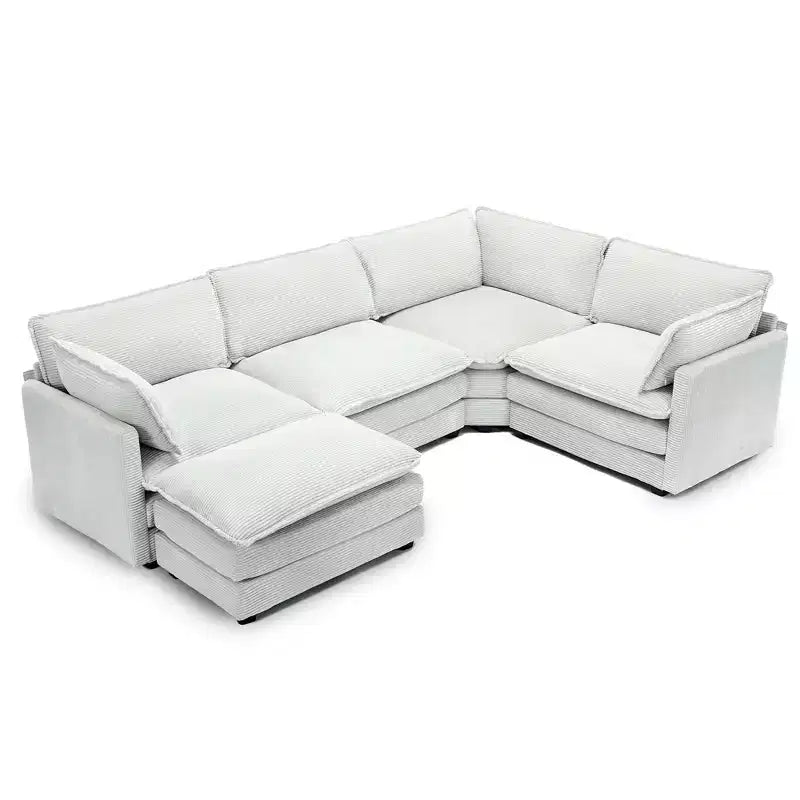 Modern 113.4D*79.13W Oversized Corduroy Modular 5-Seat Sectional Sofa Set with Ottoman U Shaped Sofa Couch with Corner Sofa,HYLEORY