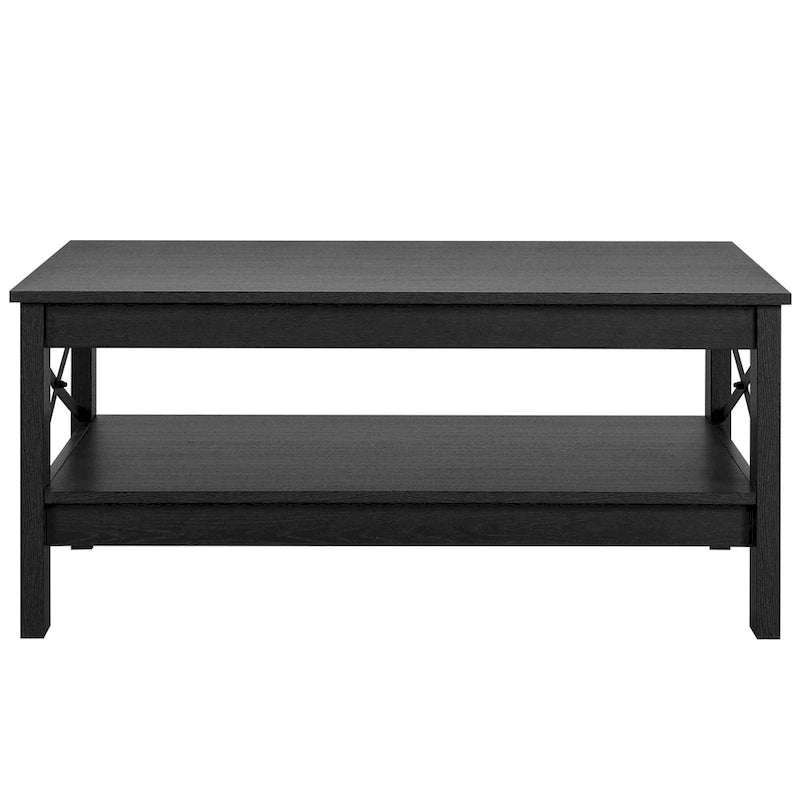 Farmhouse Wood Accent Coffee Table with Large Storage Shelf