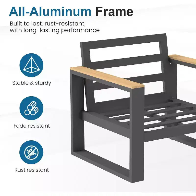 Heynemo Aluminum Outdoor Loveseat, All-Weather Metal Patio Furniture Sofa, Patio Sofa Chair for Porch Backyard Garden