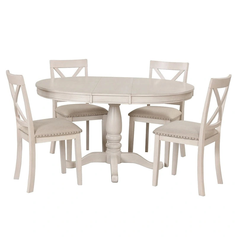 42-54 Farmhouse Round Extendable Dining Table for 4