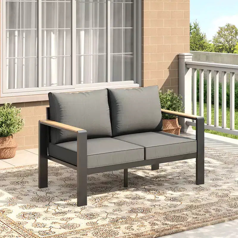 Aluminum Patio Furniture Set, Outdoor Sectional Sofa with 5 Thick Cushions, 4 Armrests & Coffee Table for Garden, Deck, Backyard