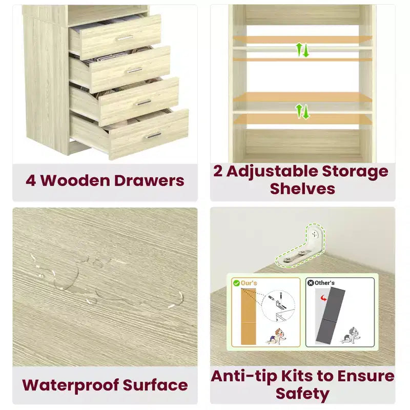 Closet Organizer System with Wood Drawers and Shelves