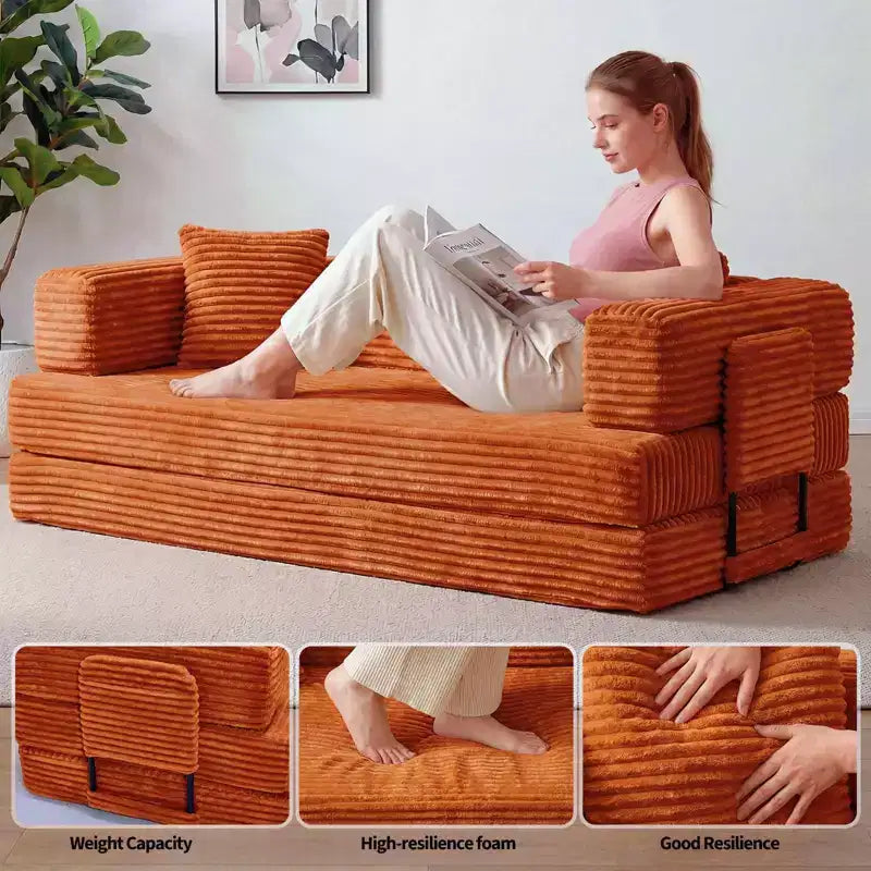 80.7 5-in-1 Convertible Sleeper Sofa Bed aï¿?Corduroy, 1200 lbs, No Assembly