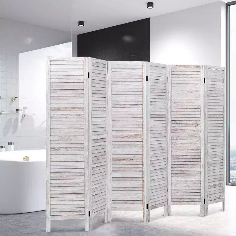 67 High 6 Panel Room Divider Furniture Classic Venetian Wooden Slat Home
