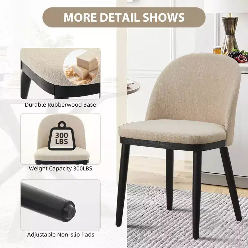 Dining Chairs Set of 4/6, Upholstered Kitchen Dining Room Chair, Linen Fabric Farmhouse Dinner Chair with Leveling Feet for Dining Room, Living Room