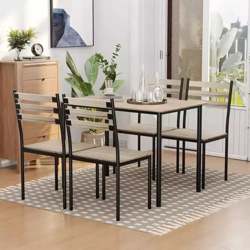 HOMCOM Modern 5-Piece Wooden Counter Dining Kitchen Table Set, 1 Table 4 Chairs Metal Legs, Suitable For Outdoors