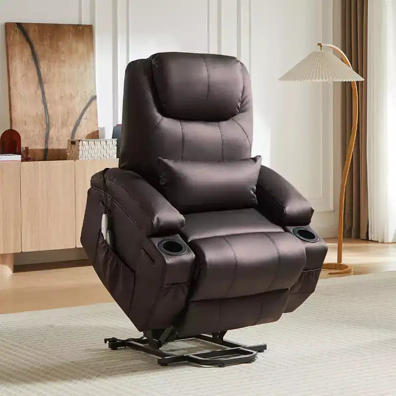 Bestier 34.6 Electric Power Lift Asist Recliner Chair with Massage and Heat, Fax Leather Reclining Chair with Side Pockets & Cup Holders