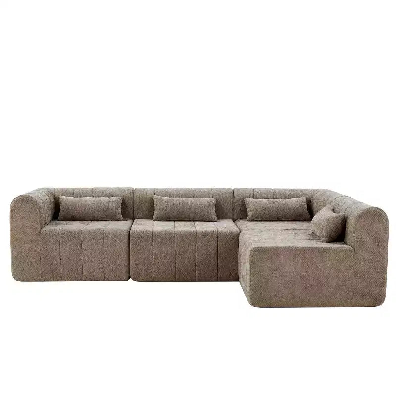 145.5 Modern Convertible Sectional Sofa, Upholstered 4-Seater Sectional Sofa with Compressed Sponge, Living Room L-Shaped Sofa-Panipeachy