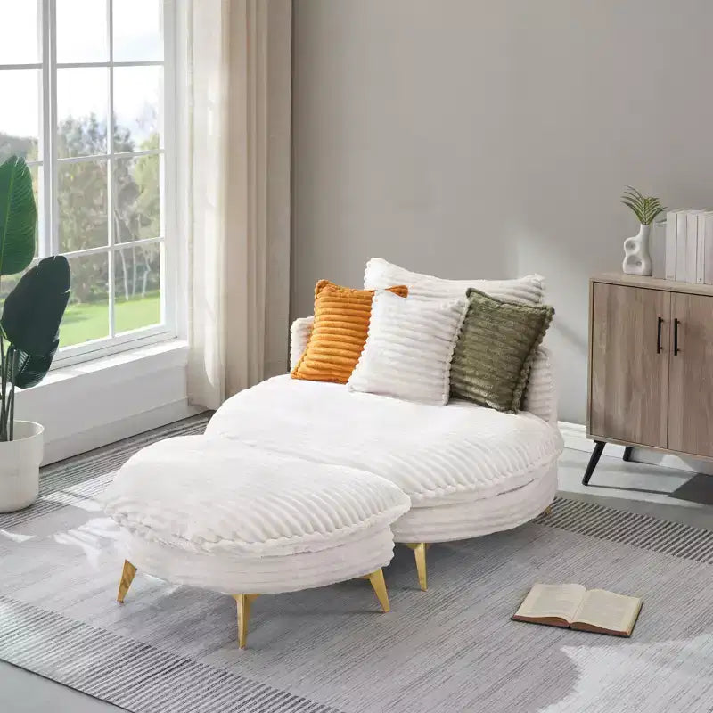 Modern Accent Chair with Ottoman, Upholstered Oversized Single Sofa Couch, Deep Seat Lounge Chair with Footrest for Bedroom Living Room Office