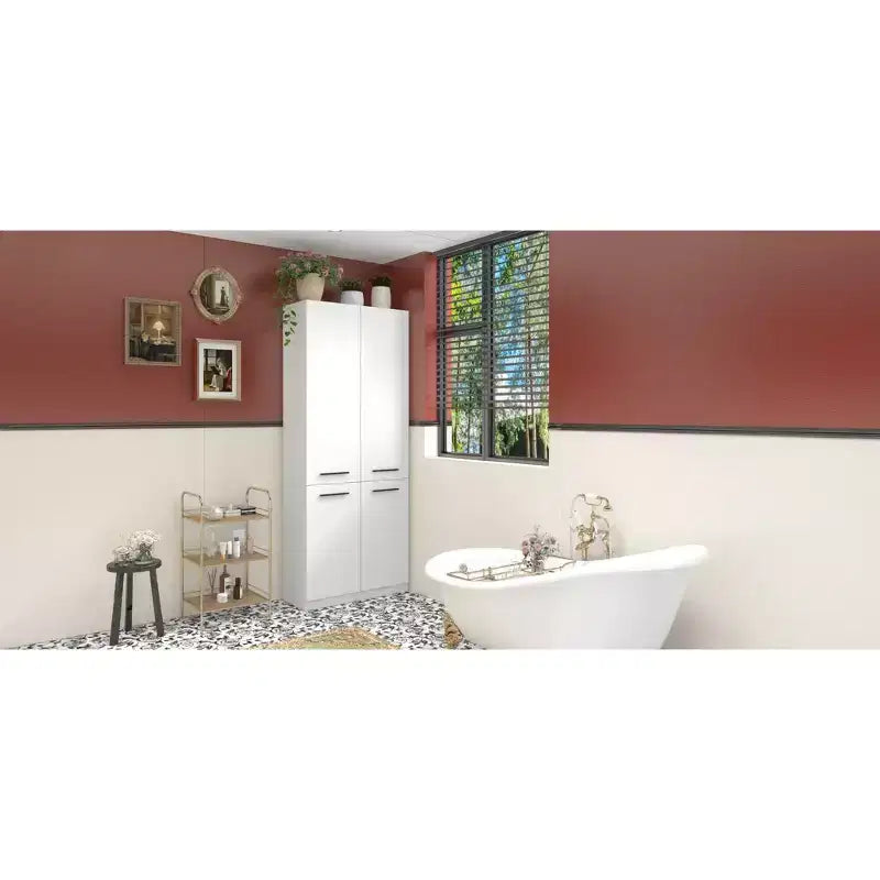Famapy Modern White Bathroom Storage Unit with Lower - level Laundry Hamper