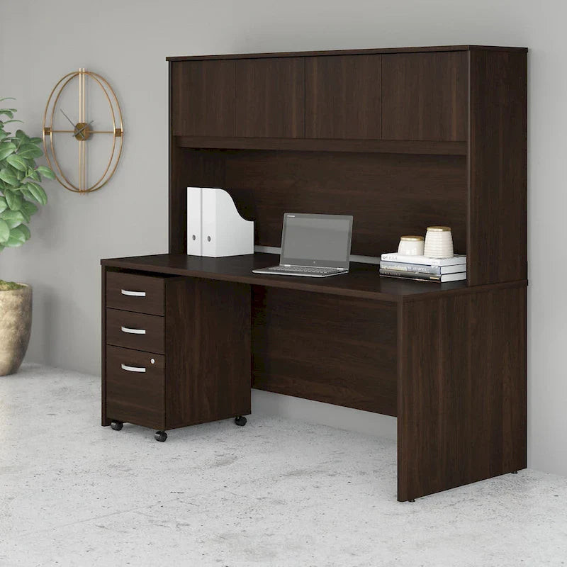 72 Office Desk with Hutch & 3-Drawer Mobile File Cabinet