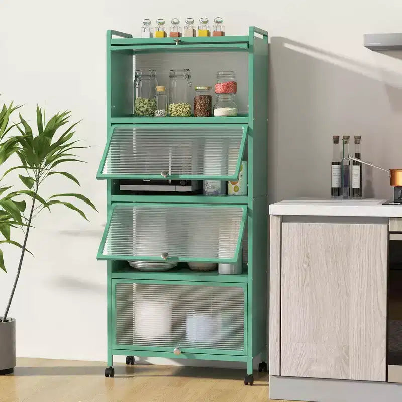 Costway 5-Tier Kitchen Bakers Rack Storage Cabinet Mobile Microwave Stand Flip-up Doors White/Black/Grey/Green
