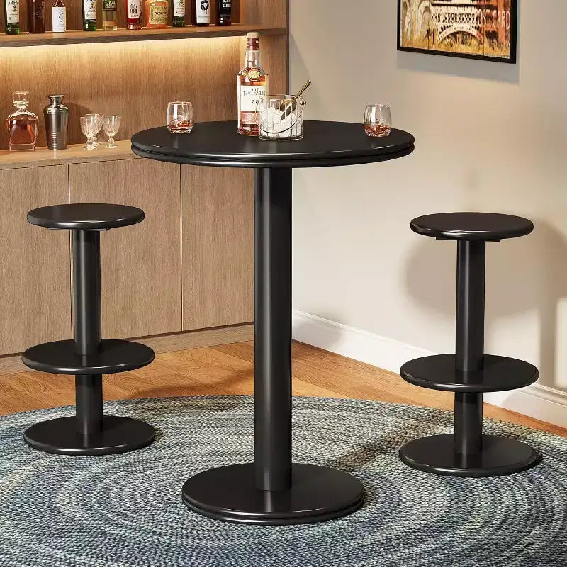 Ensemble table de bar ronde Lantine de 99,06 cm de haut, table de bistrot moderne noire avec 2 tabourets de bar pour cuisine, salon, appartement