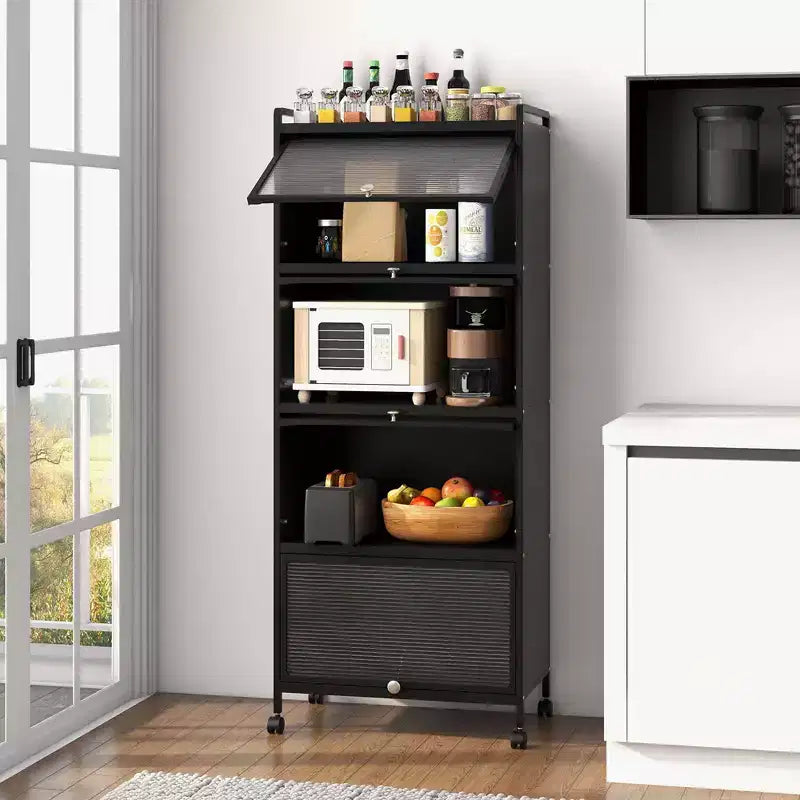 Costway 5-Tier Kitchen Bakers Rack Storage Cabinet Mobile Microwave Stand Flip-up Doors White/Black/Grey/Green