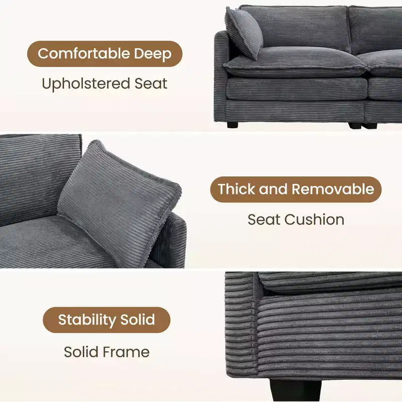 Modern 113.4D*79.13W Oversized Corduroy Modular 5-Seat Sectional Sofa Set with Ottoman U Shaped Sofa Couch with Corner Sofa,HYLEORY