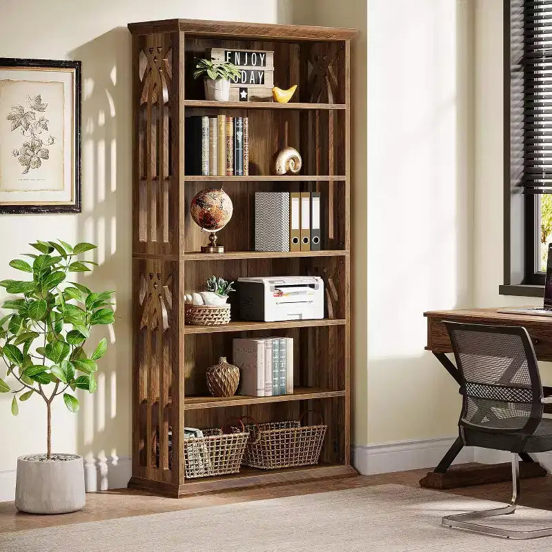 6-Tier Wood Bookshelf, 75-Inch Tall Bookcase, Large Freestanding Display Shelves