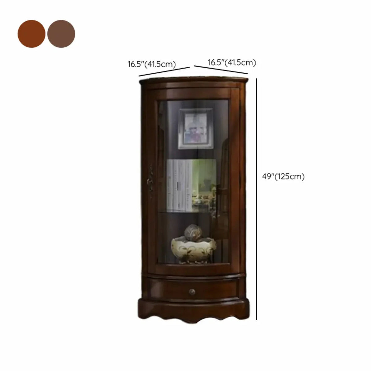 Classic Brown Rubberwood Corner Cabinet with Glass Door