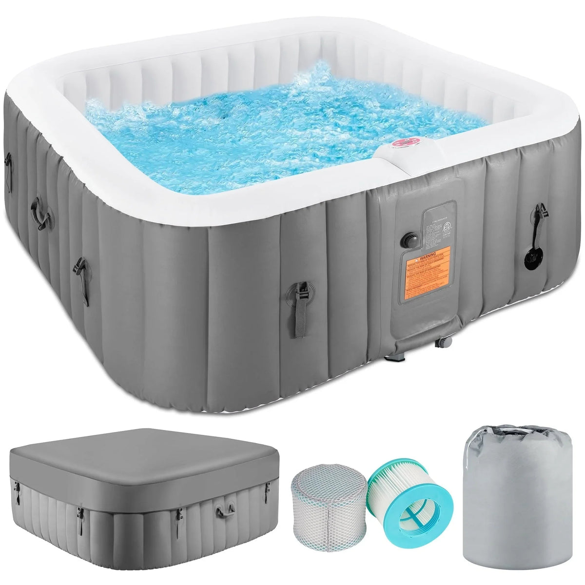 4-6 Person Outdoor Inflatable Hot Tub Spa with Control Panel & 130 Jets, Insulated Tub Cover & Floor Protector - 75?��W