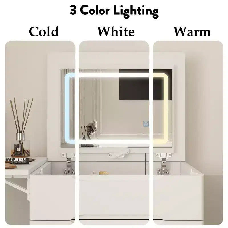 Famapy White Foldable Storage Vanity - Compact Makeup Table with Organization
