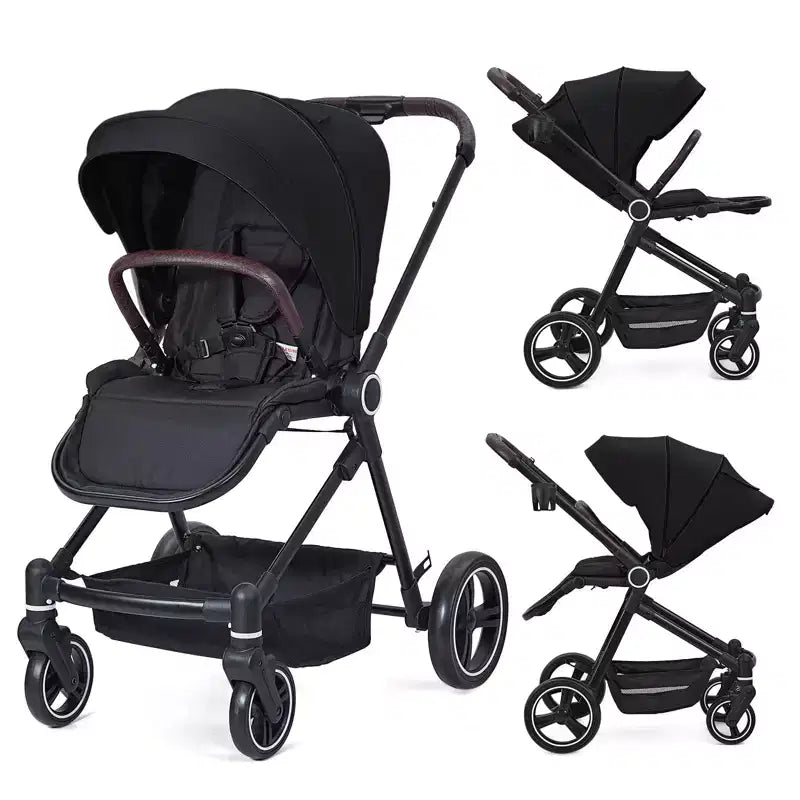 Baby Stroller, Foldable Stroller - High Landscape Pushchair for Newborn & Toddler, Convertible Pram with Reversible Backrest
