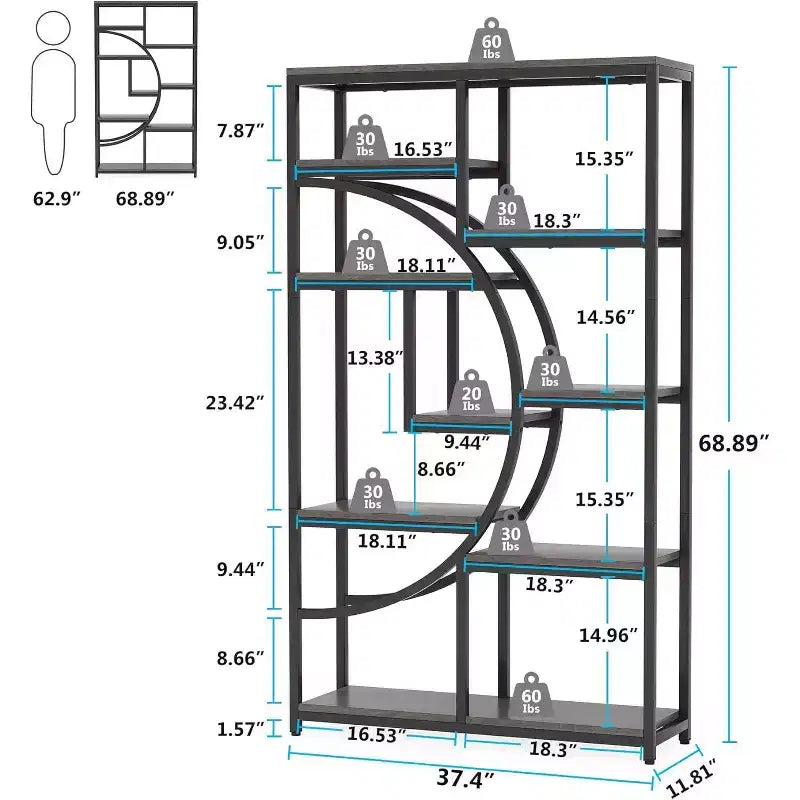 Lantine 5 Tier Bookshelf with 9-Open Storage Shelf